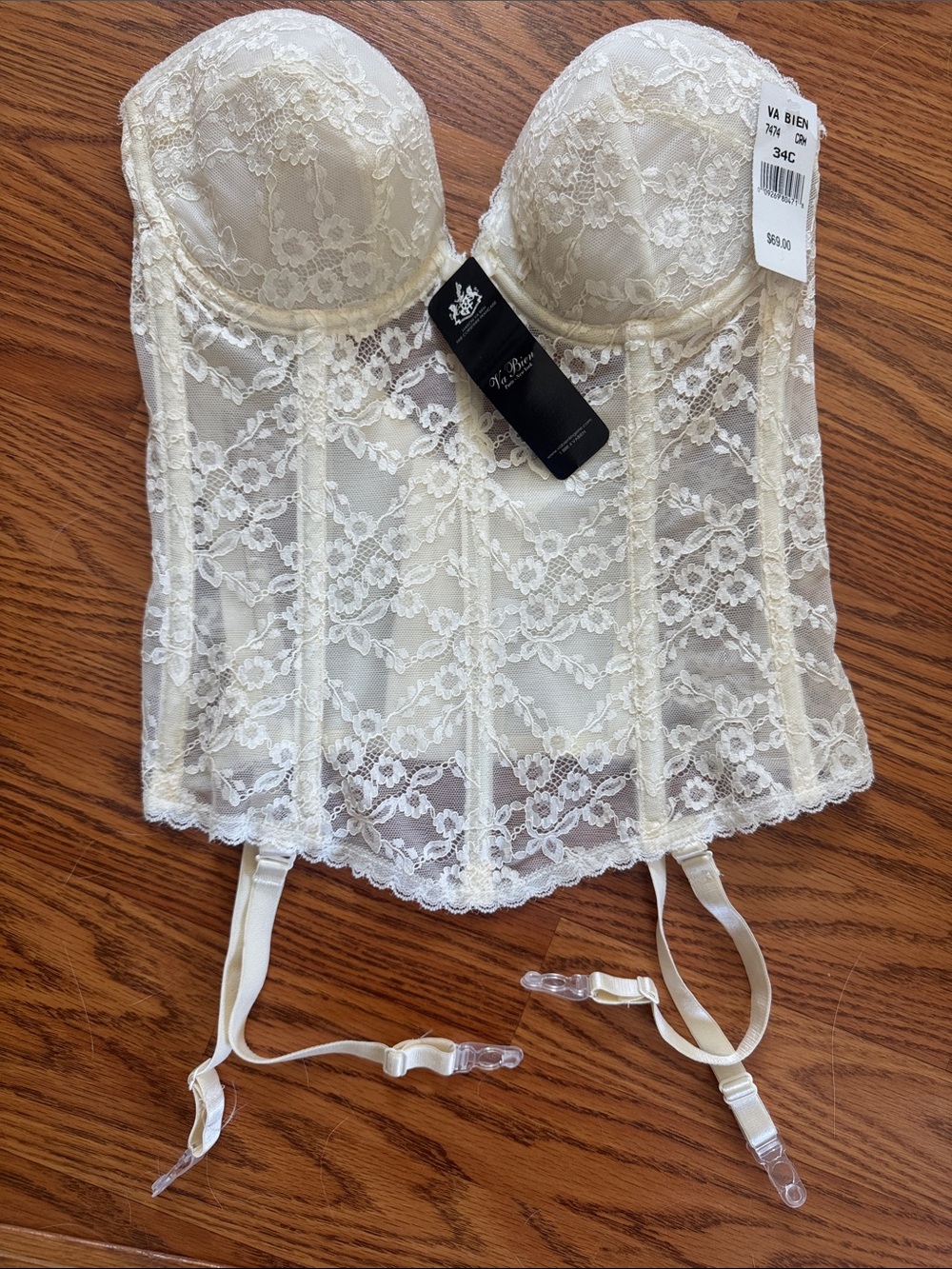 Va Bien Ivory Lace Longline Bustier with Garters